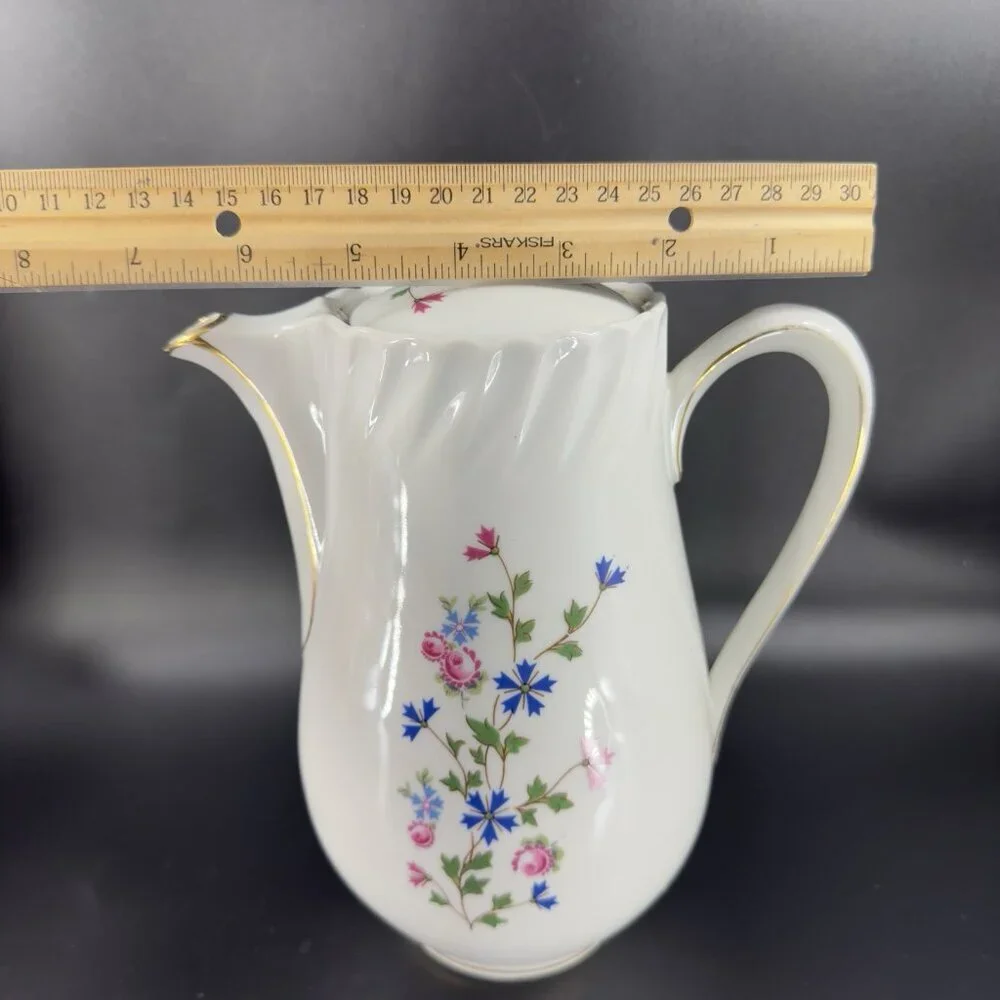 Louis Lourioux LE FAUNE Porcelain Teapot Carafe Coffee Pot France Floral Vintage